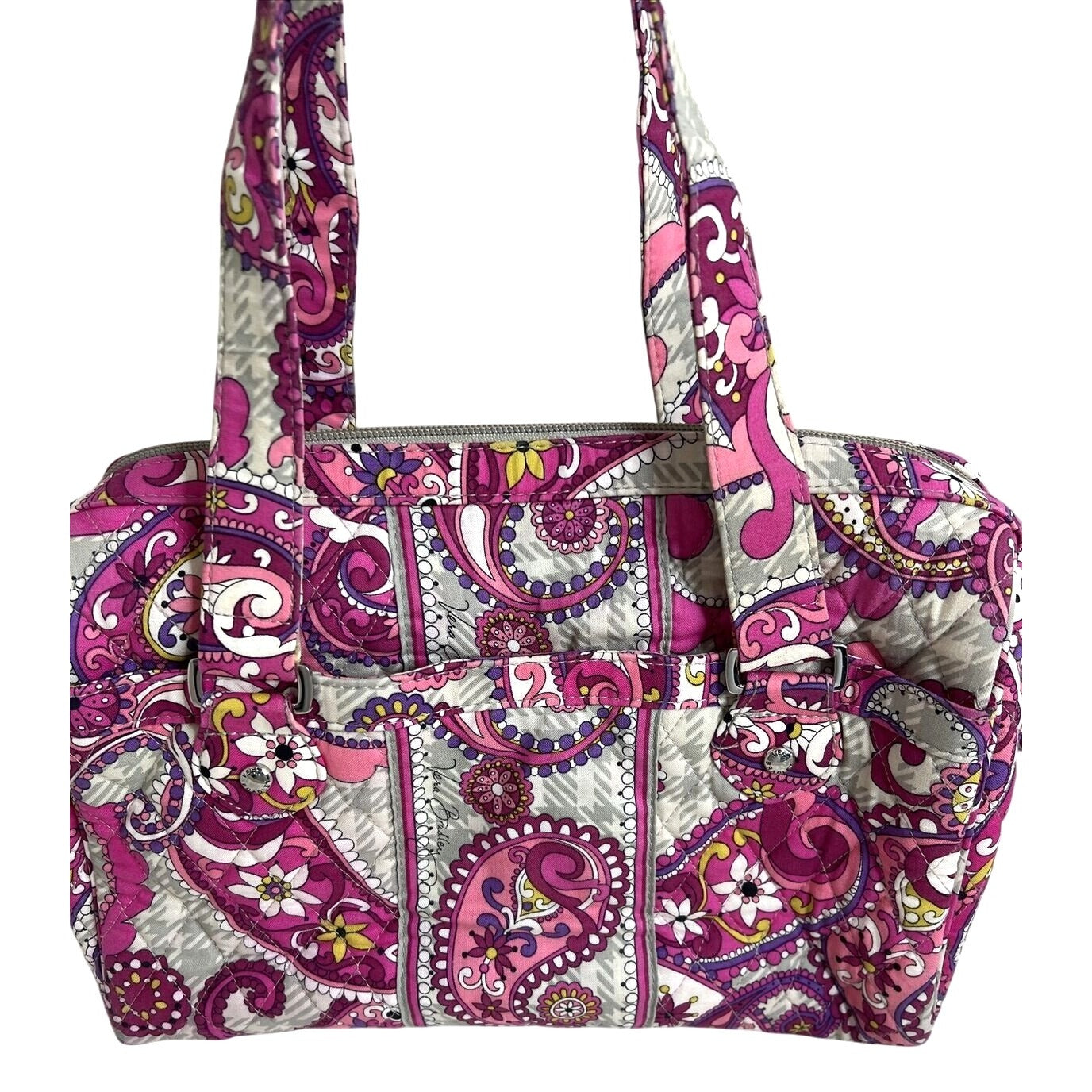 Vera Bradley Pink & Purple Paisley Quilted Tote Bag With Top Zipper Closure
