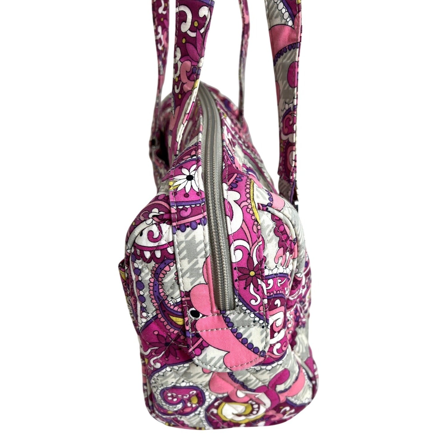 Vera Bradley Pink & Purple Paisley Quilted Tote Bag With Top Zipper Closure