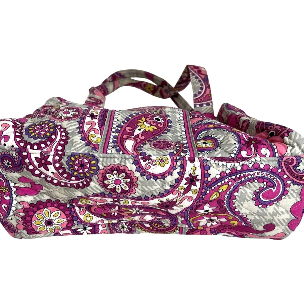 Vera Bradley Pink & Purple Paisley Quilted Tote Bag With Top Zipper Closure