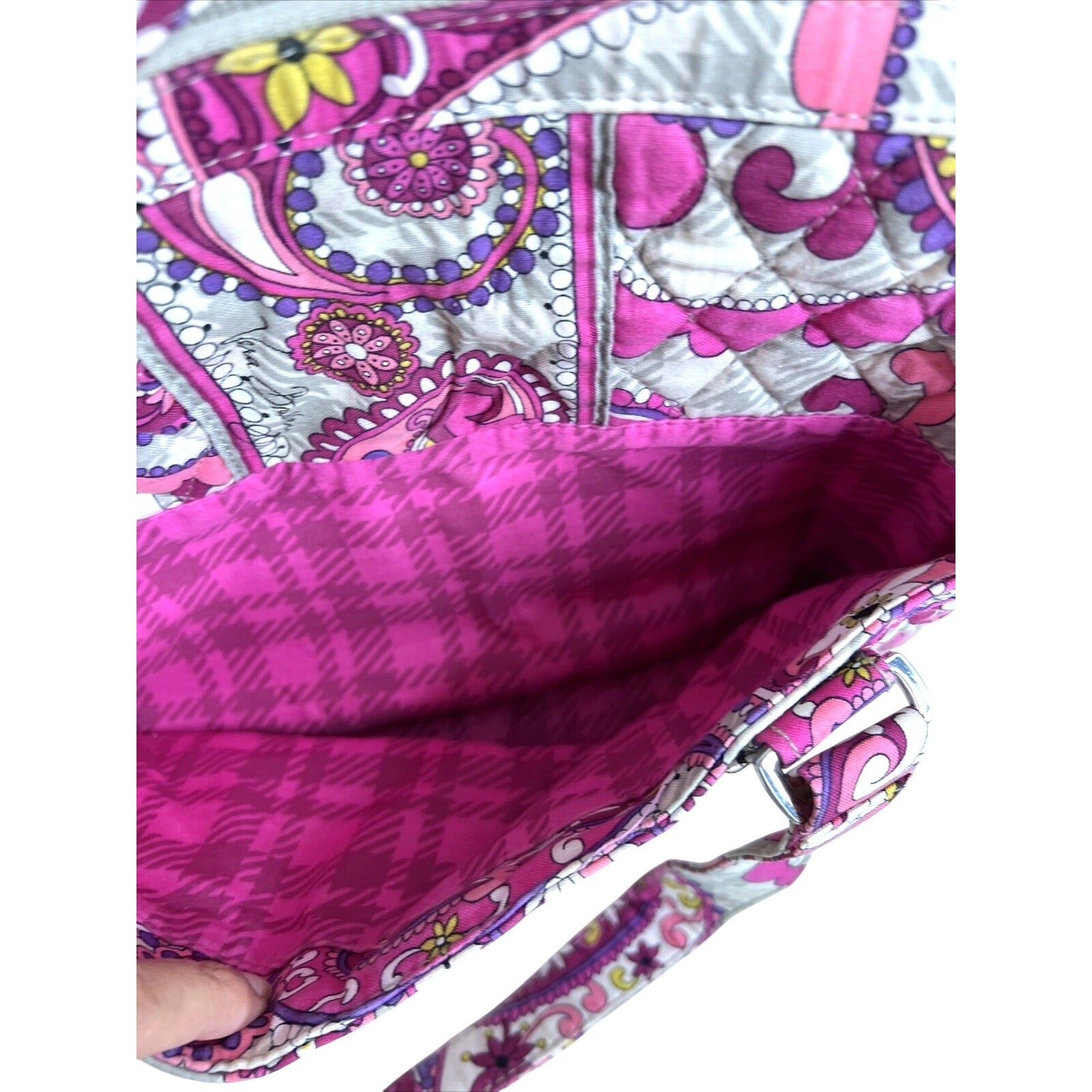 Vera Bradley Pink & Purple Paisley Quilted Tote Bag With Top Zipper Closure