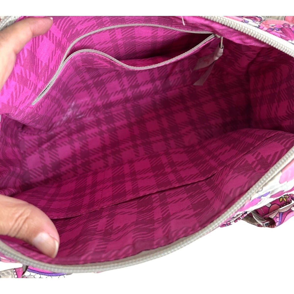 Vera Bradley Pink & Purple Paisley Quilted Tote Bag With Top Zipper Closure