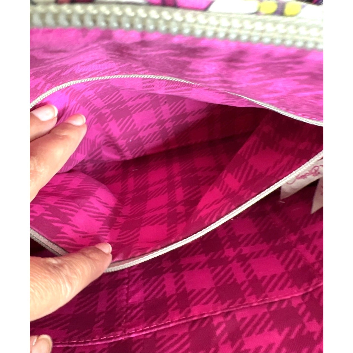 Vera Bradley Pink & Purple Paisley Quilted Tote Bag With Top Zipper Closure