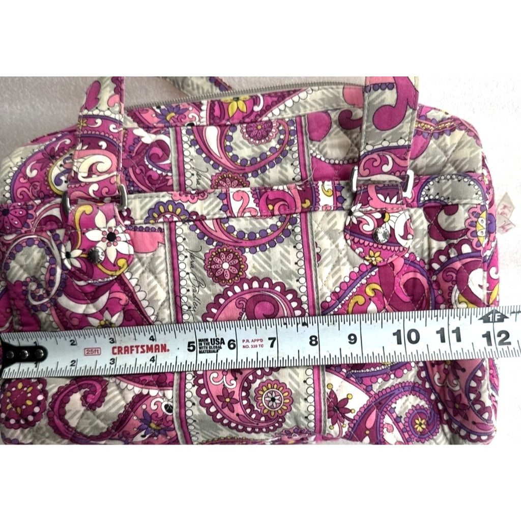 Vera Bradley Pink & Purple Paisley Quilted Tote Bag With Top Zipper Closure