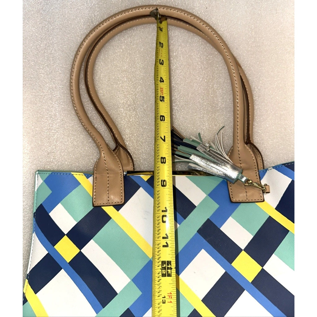 Kate Landry Multicolor Geometric Tote Bag With Tassel Accent & Dual Handles