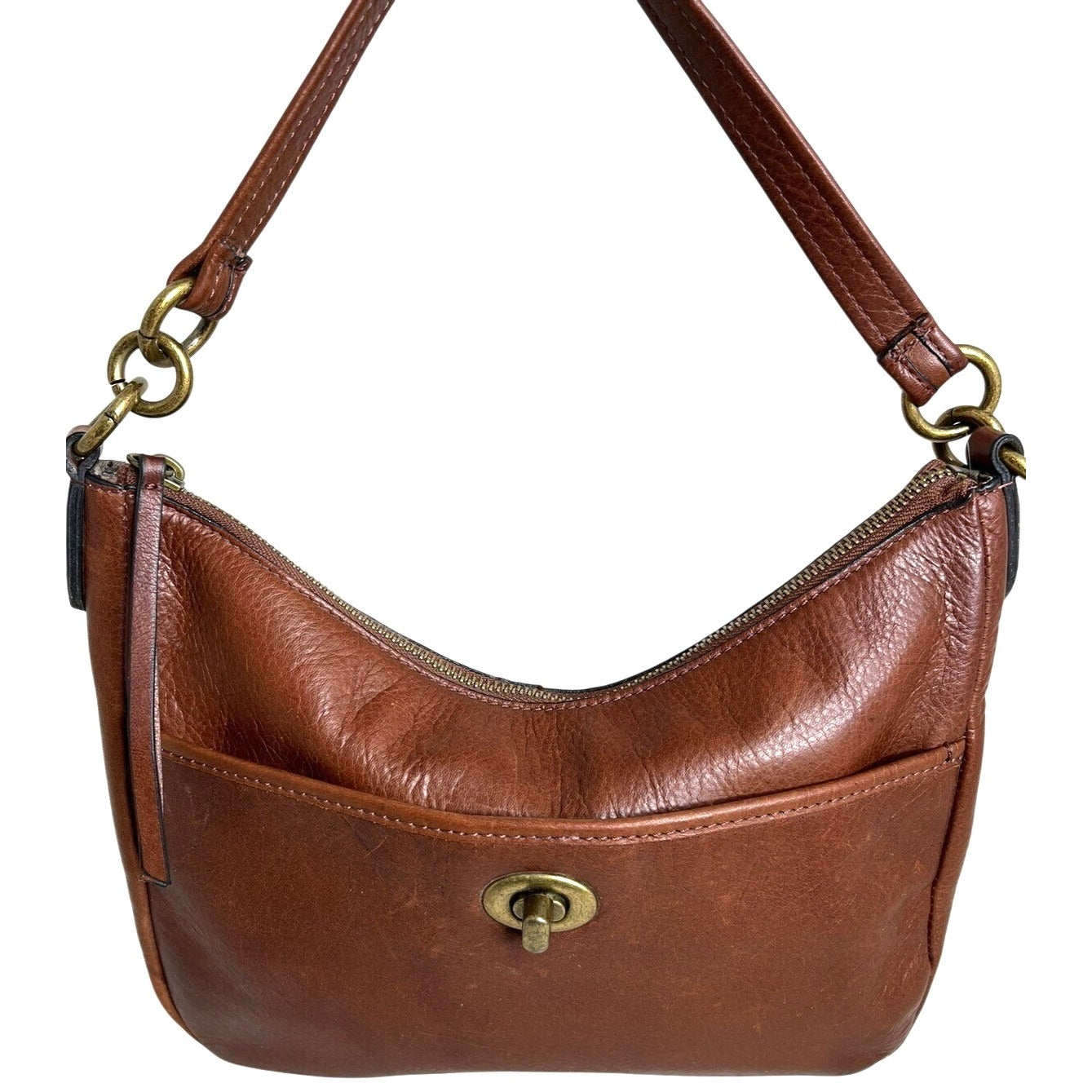Margot New York Brown Leather Shoulder Bag With Brass Accents