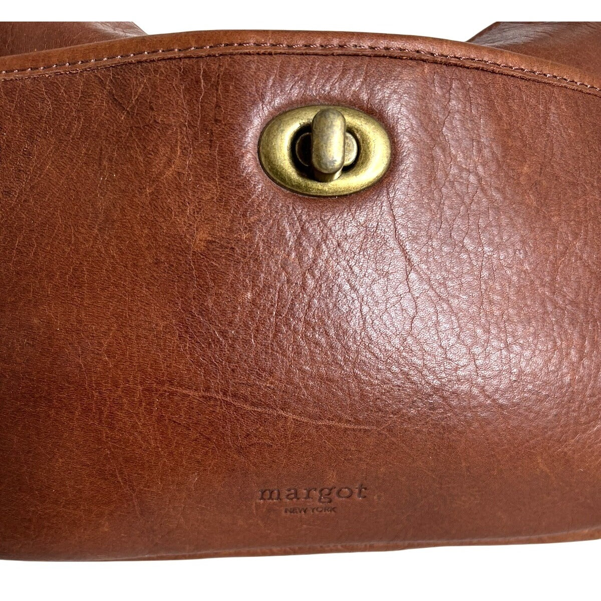 Margot New York Brown Leather Shoulder Bag With Brass Accents
