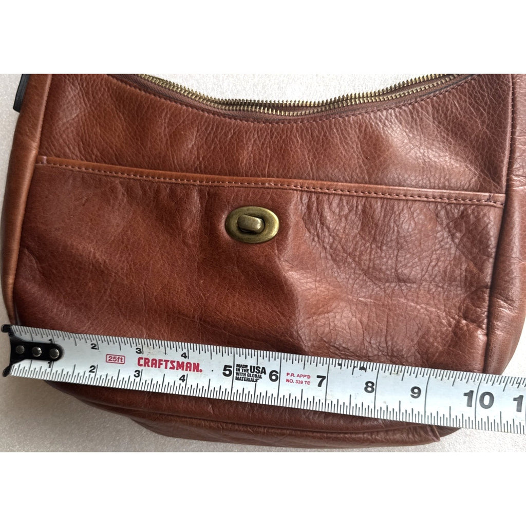 Margot New York Brown Leather Shoulder Bag With Brass Accents