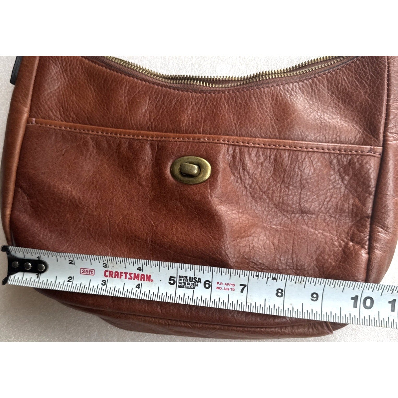 Margot New York Brown Leather Shoulder Bag With Brass Accents
