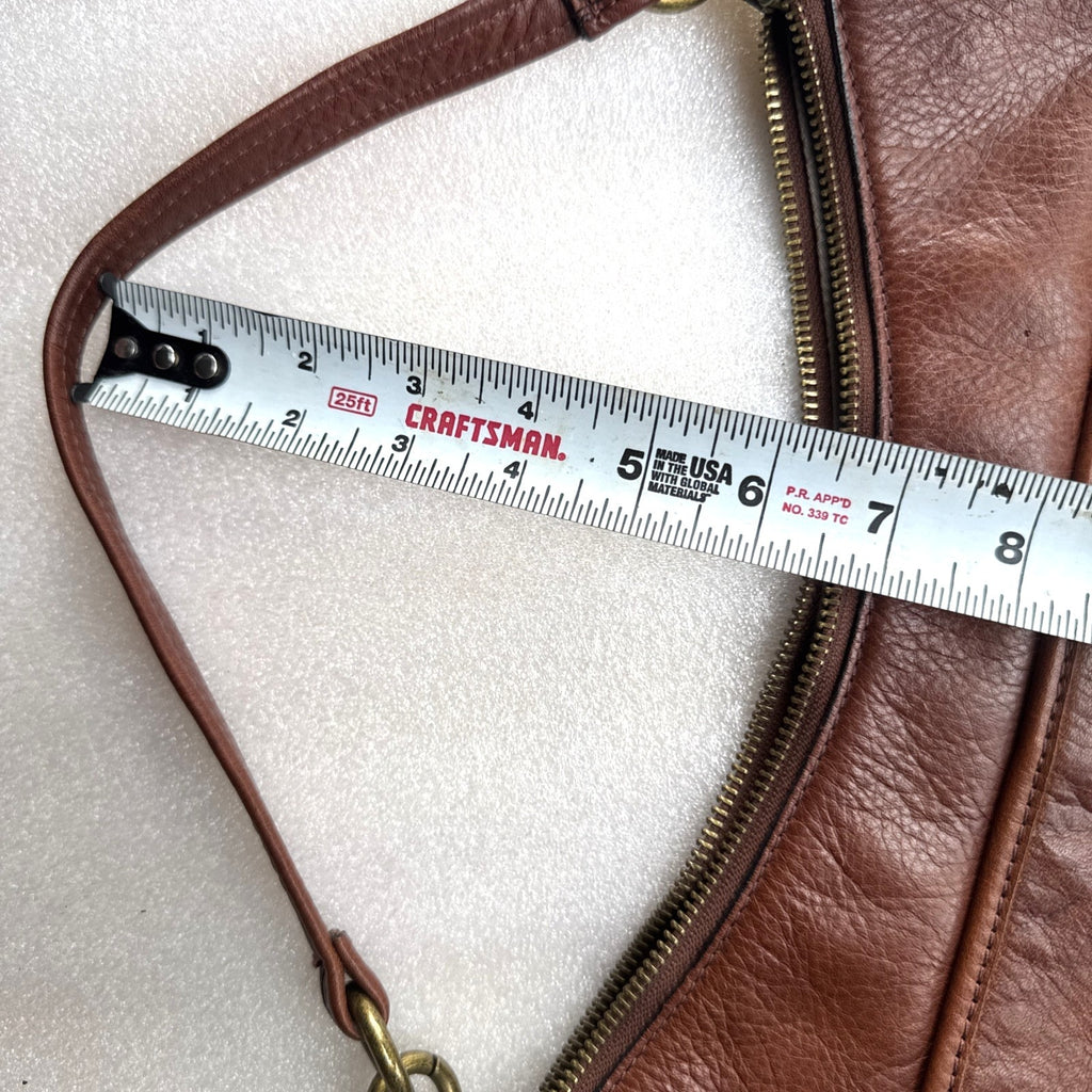 Margot New York Brown Leather Shoulder Bag With Brass Accents