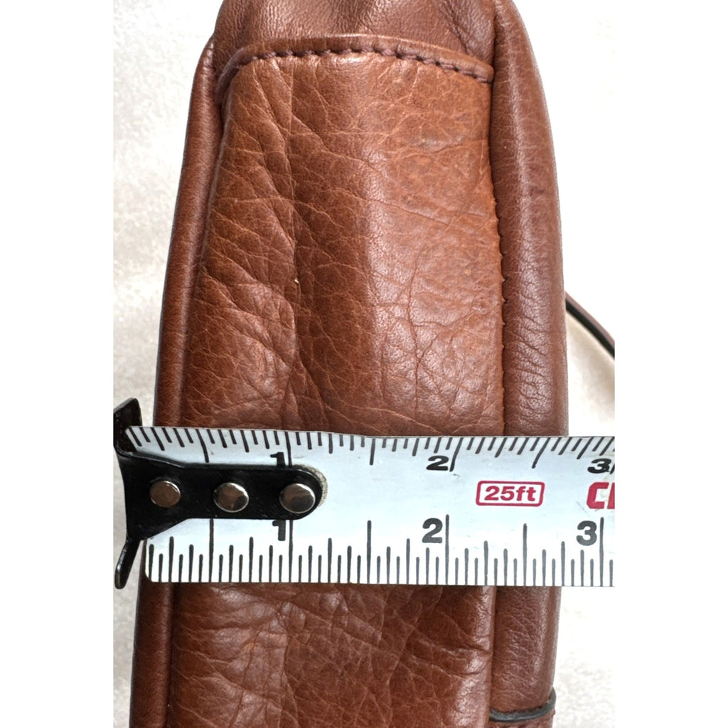 Margot New York Brown Leather Shoulder Bag With Brass Accents