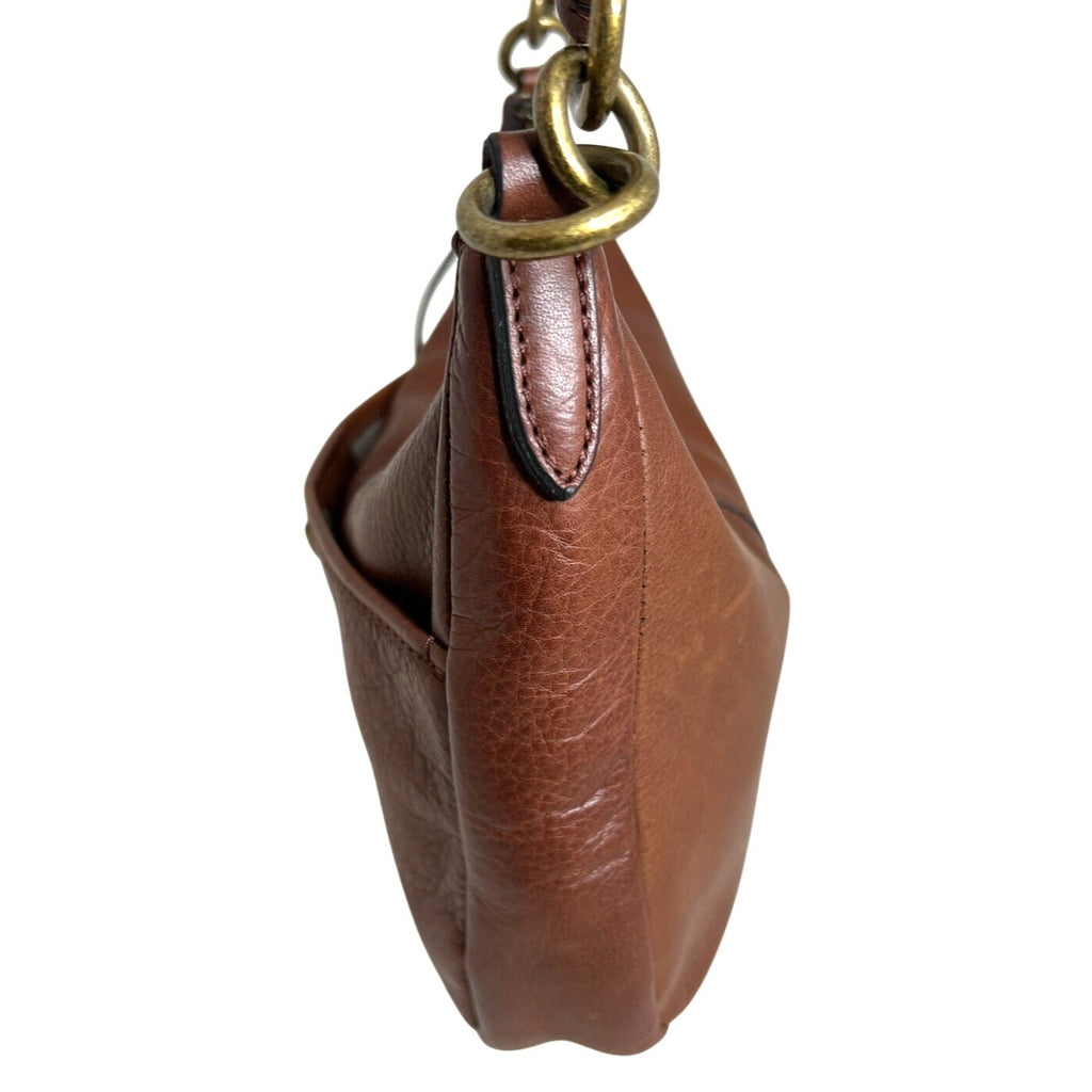 Margot New York Brown Leather Shoulder Bag With Brass Accents