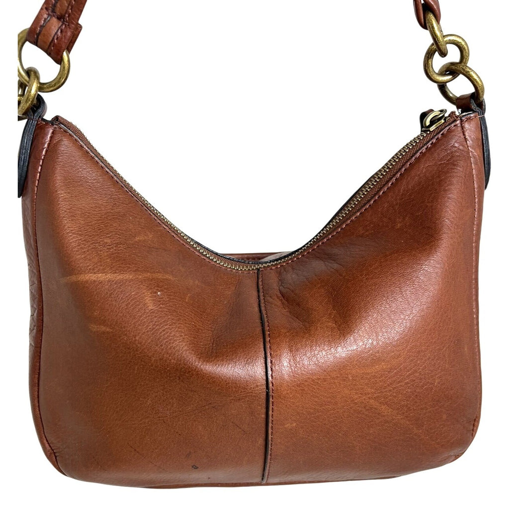 Margot New York Brown Leather Shoulder Bag With Brass Accents