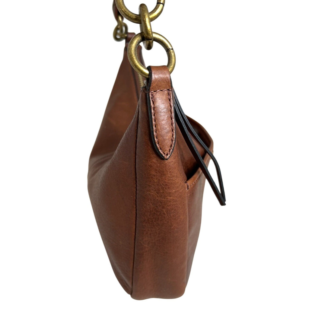 Margot New York Brown Leather Shoulder Bag With Brass Accents