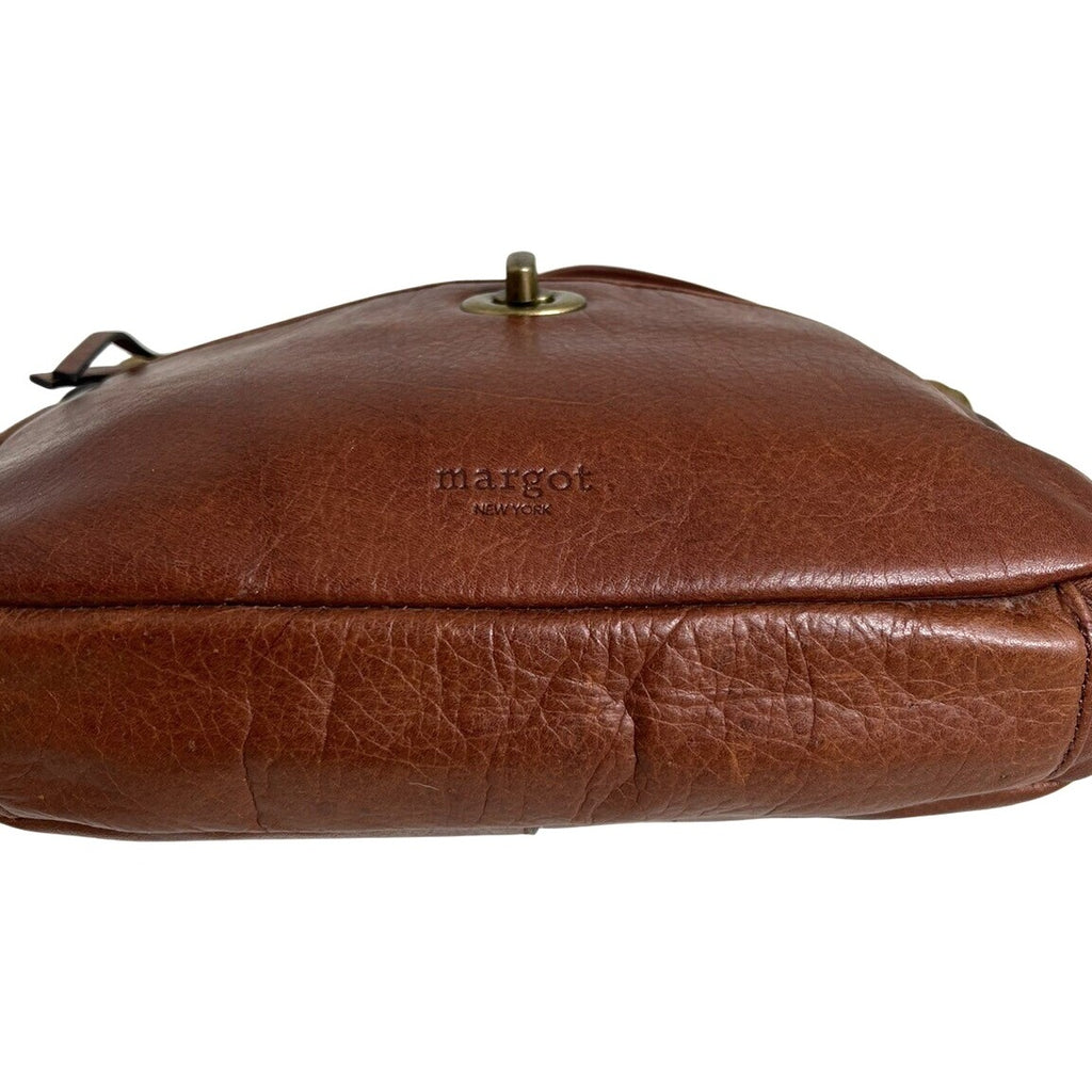 Margot New York Brown Leather Shoulder Bag With Brass Accents