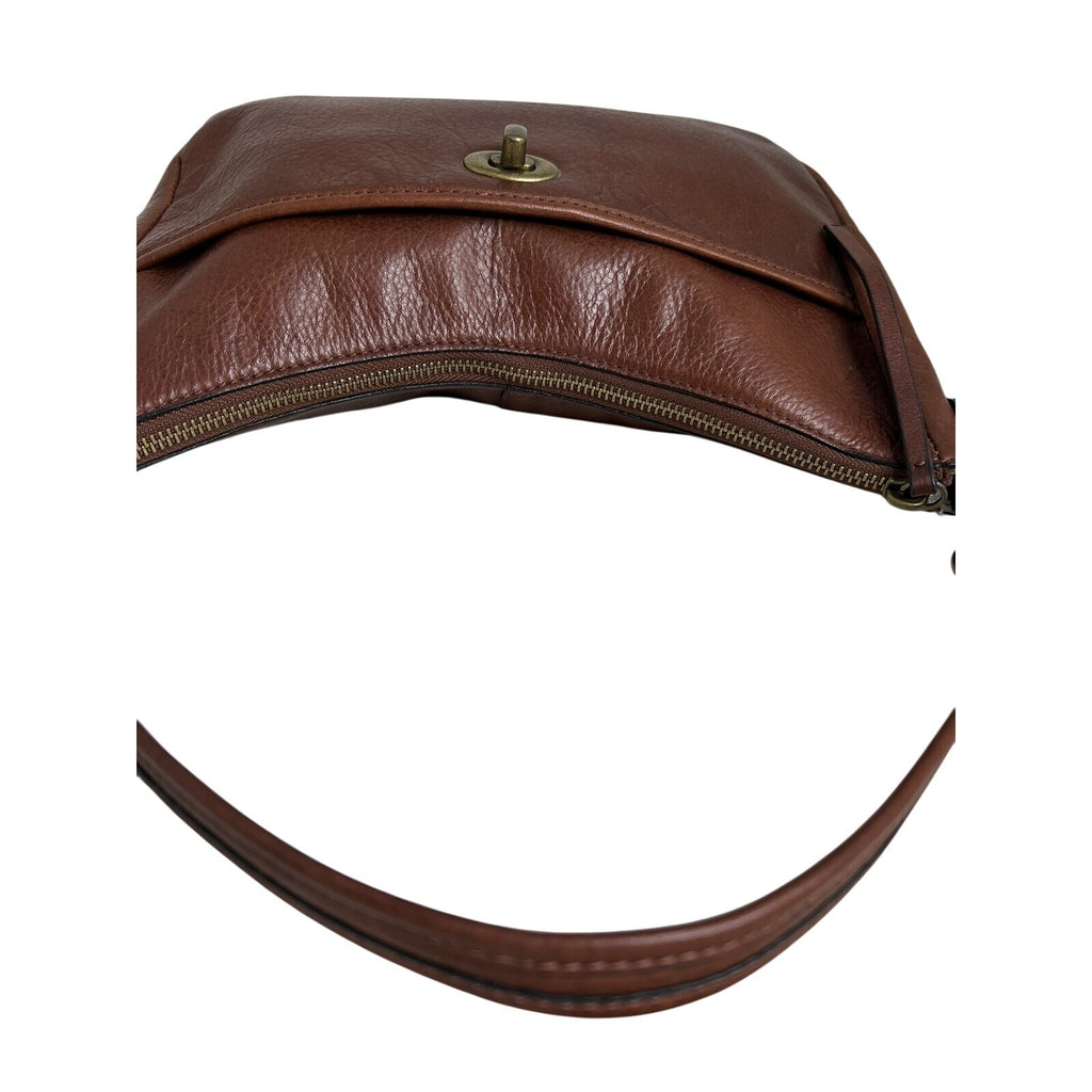 Margot New York Brown Leather Shoulder Bag With Brass Accents