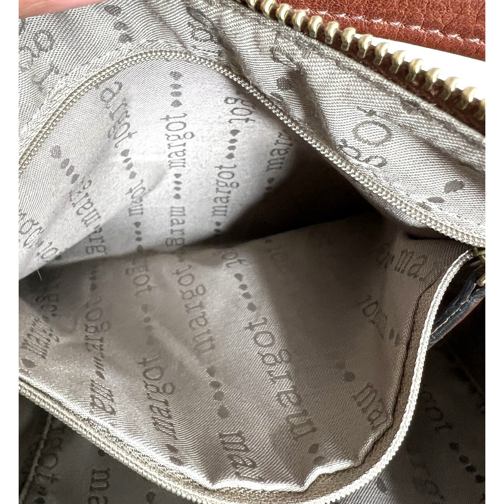Margot New York Brown Leather Shoulder Bag With Brass Accents