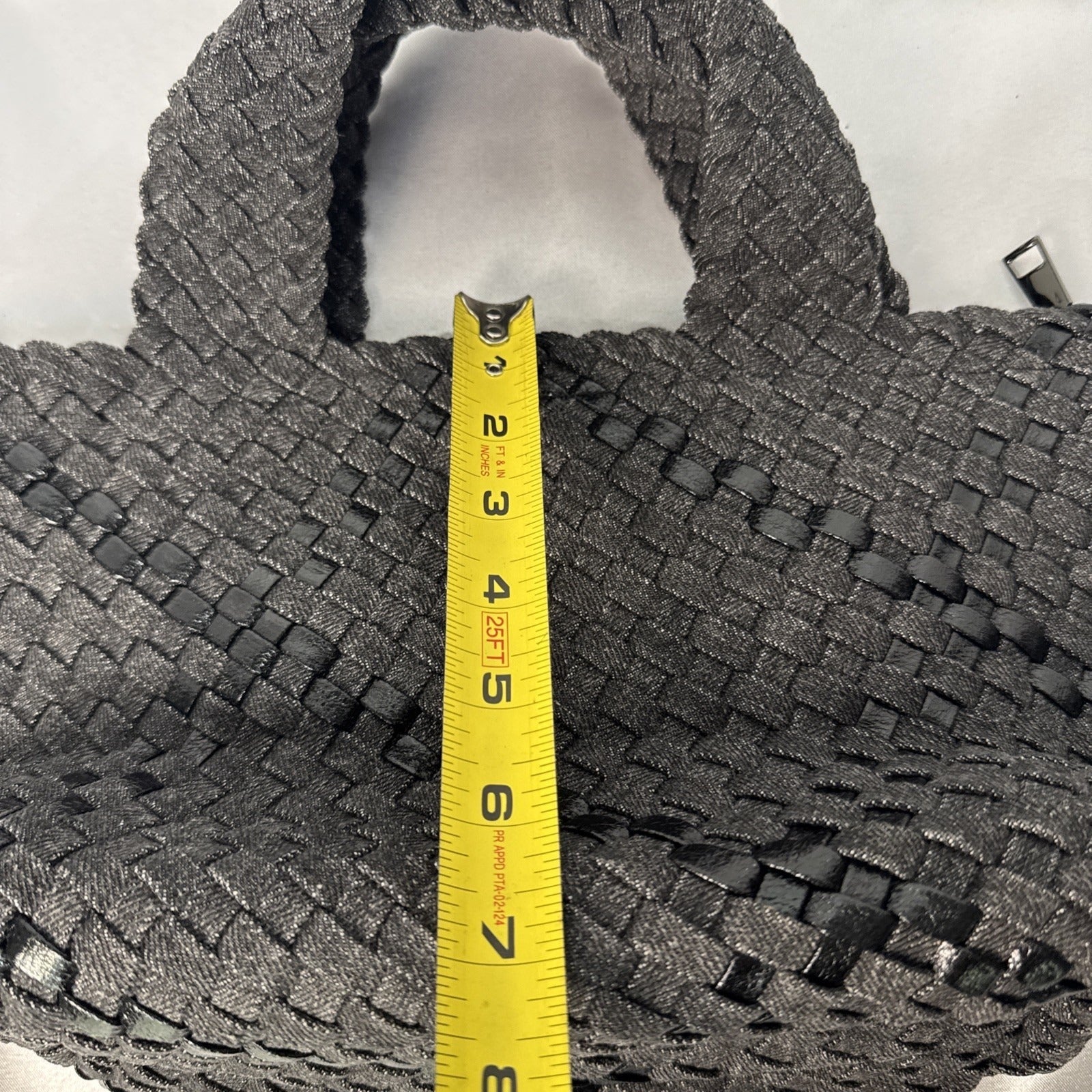 Haute Shore Mark Edge Gray Woven Mini Tote Bag With Top Handles & Detachable Strap