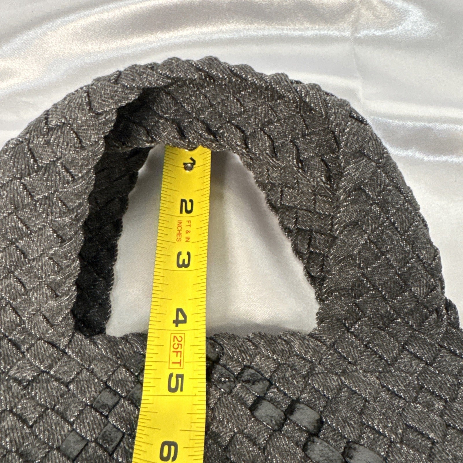 Haute Shore Mark Edge Gray Woven Mini Tote Bag With Top Handles & Detachable Strap