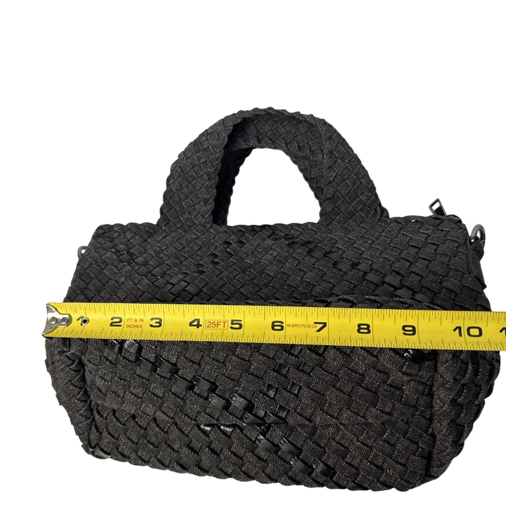 Haute Shore Mark Edge Gray Woven Mini Tote Bag With Top Handles & Detachable Strap