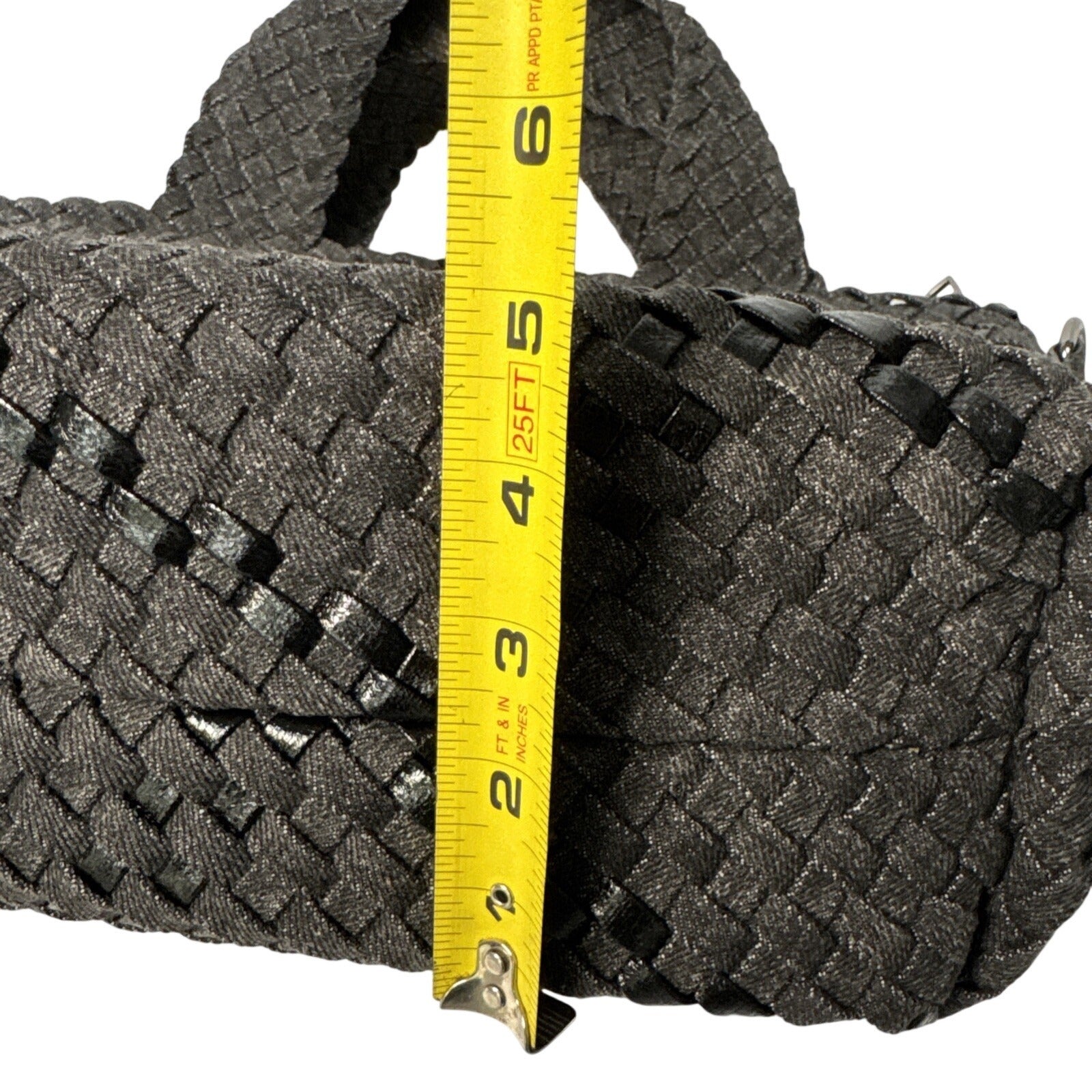 Haute Shore Mark Edge Gray Woven Mini Tote Bag With Top Handles & Detachable Strap
