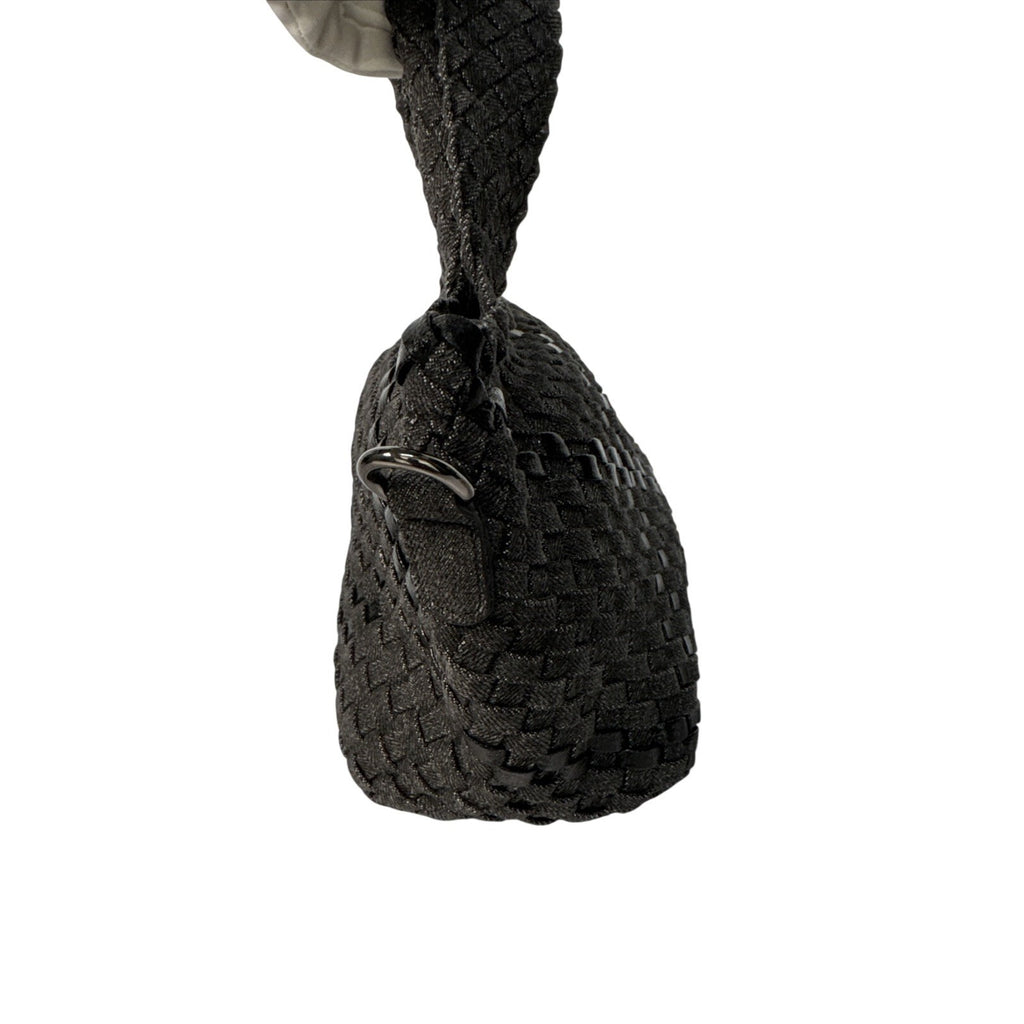 Haute Shore Mark Edge Gray Woven Mini Tote Bag With Top Handles & Detachable Strap