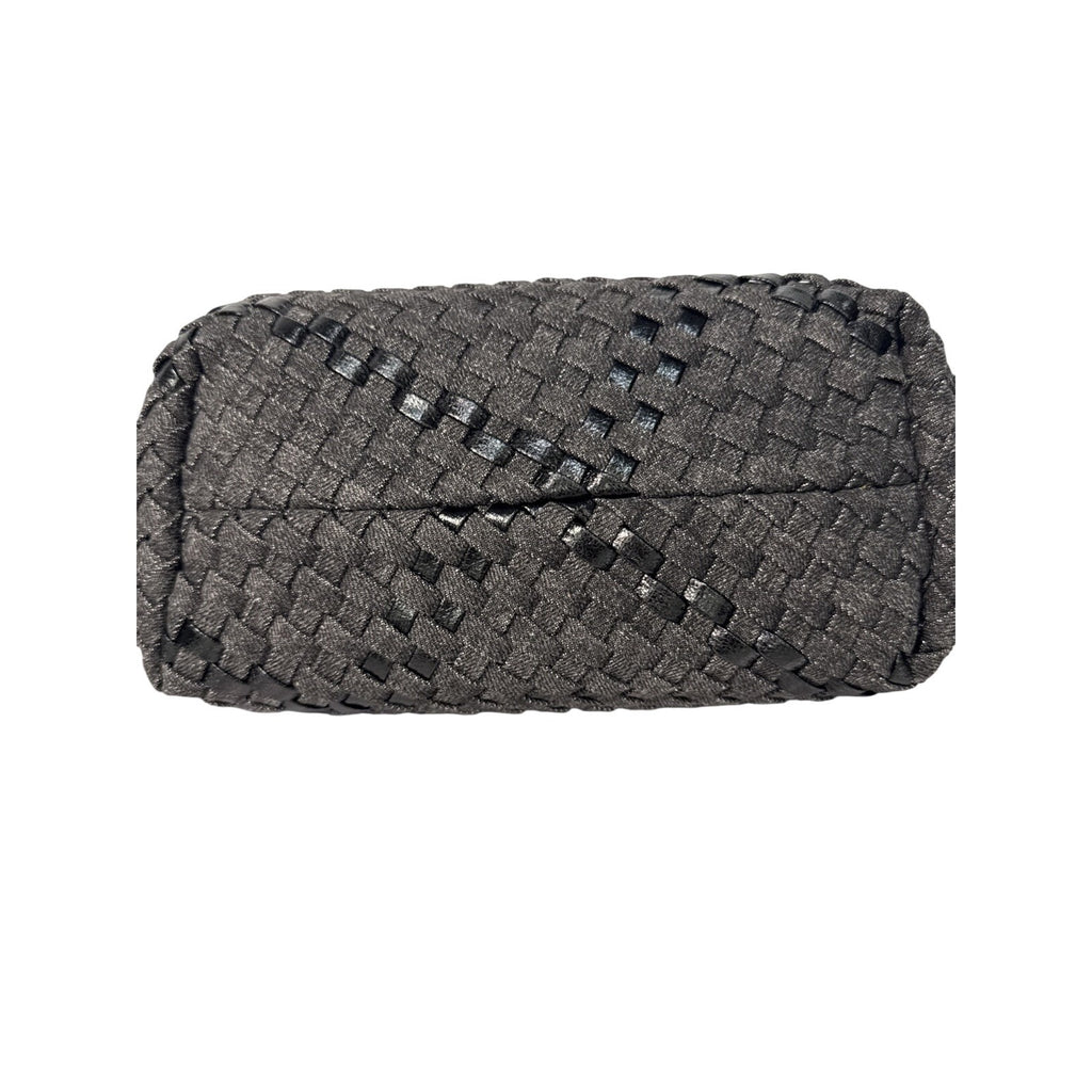 Haute Shore Mark Edge Gray Woven Mini Tote Bag With Top Handles & Detachable Strap