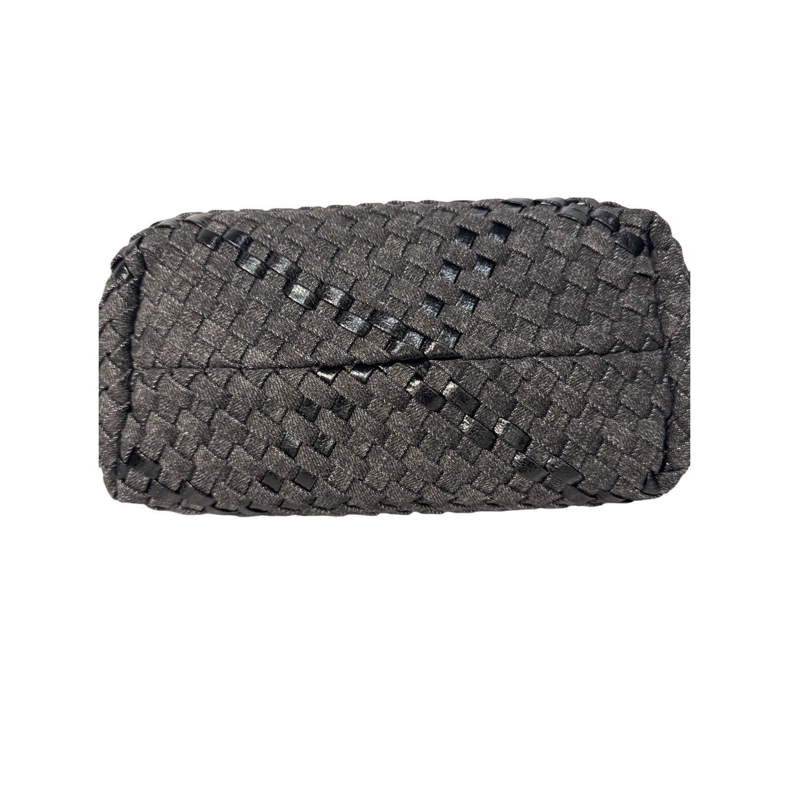 Haute Shore Mark Edge Gray Woven Mini Tote Bag With Top Handles & Detachable Strap
