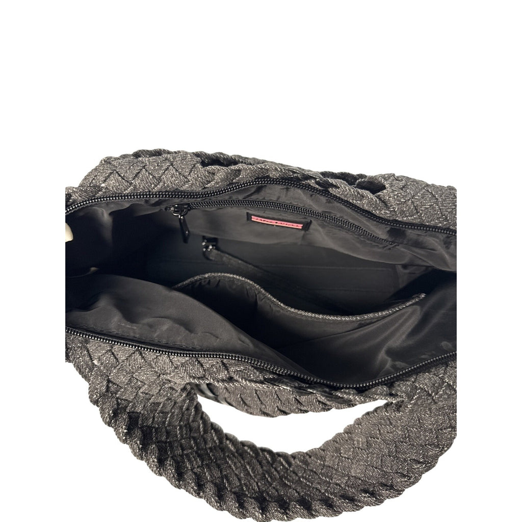 Haute Shore Mark Edge Gray Woven Mini Tote Bag With Top Handles & Detachable Strap