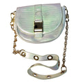 Sharif Iridescent Croc-Embossed Crossbody Bag With Gold Hardware & Red Interior