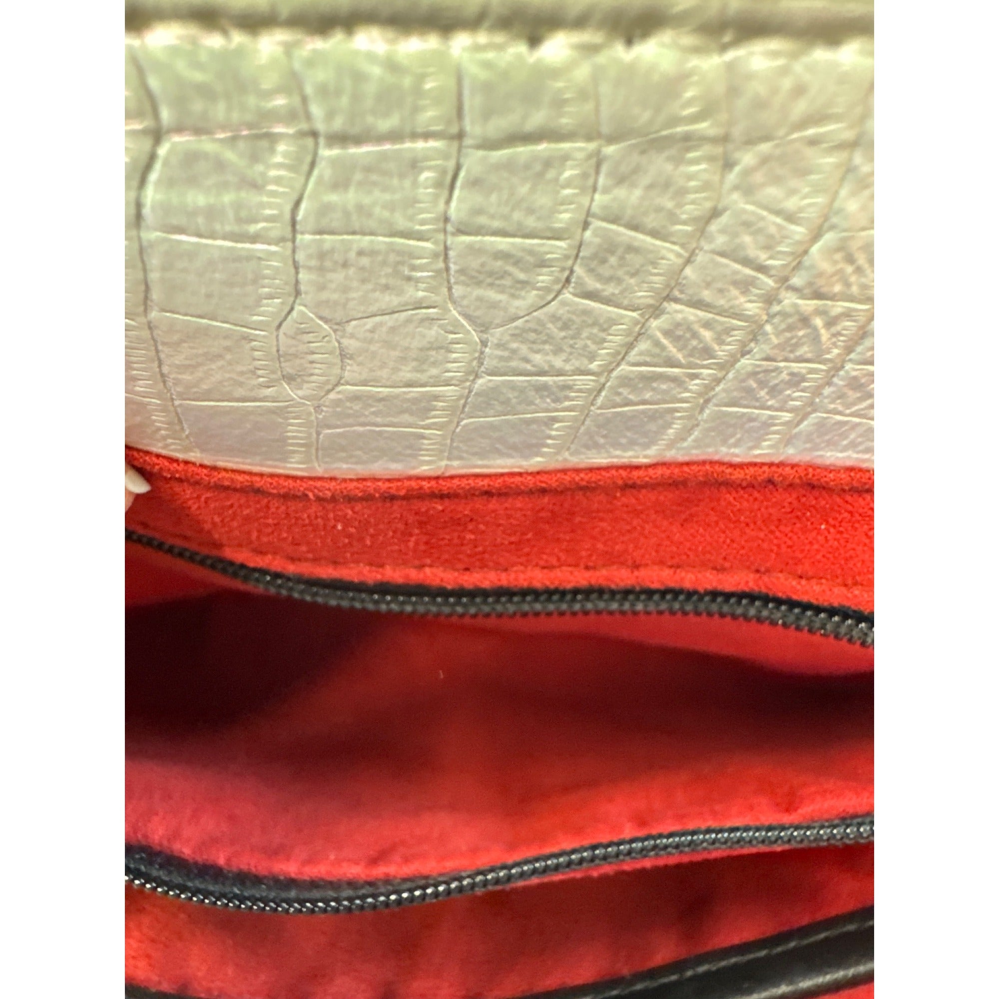 Sharif Iridescent Croc-Embossed Crossbody Bag With Gold Hardware & Red Interior