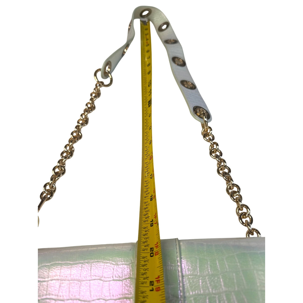 Sharif Iridescent Croc-Embossed Crossbody Bag With Gold Hardware & Red Interior