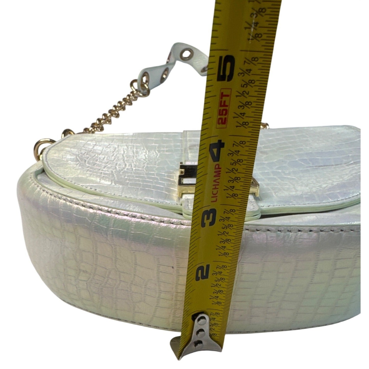 Sharif Iridescent Croc-Embossed Crossbody Bag With Gold Hardware & Red Interior