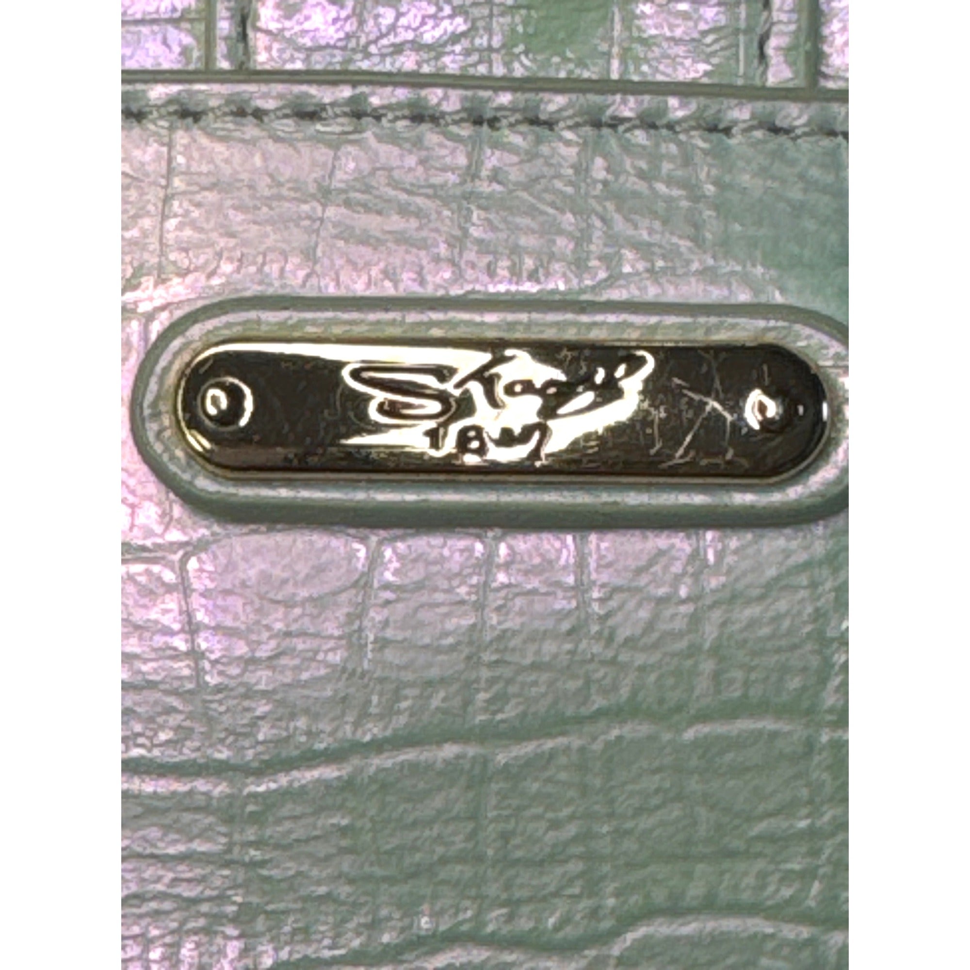 Sharif Iridescent Croc-Embossed Crossbody Bag With Gold Hardware & Red Interior