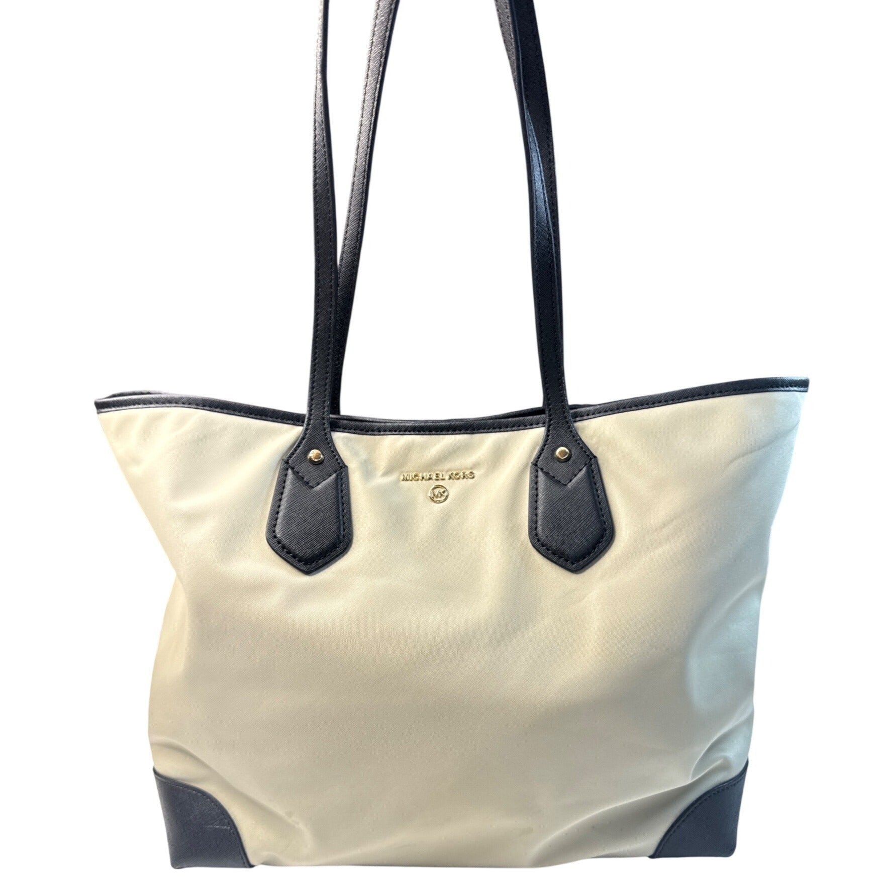 Michael Kors Large Tote Bag Cream & Black With Gold Logo Accents