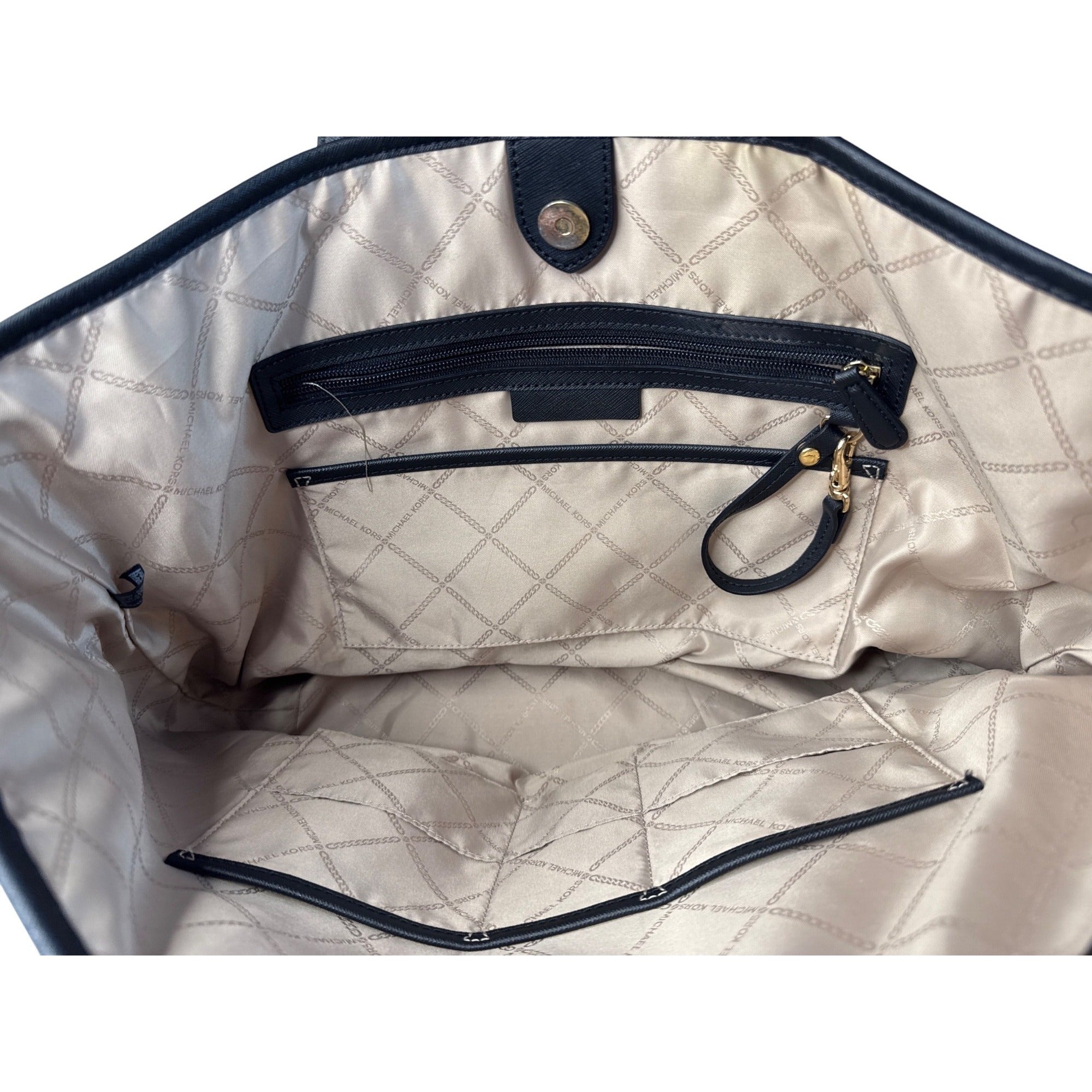 Michael Kors Large Tote Bag Cream & Black With Gold Logo Accents