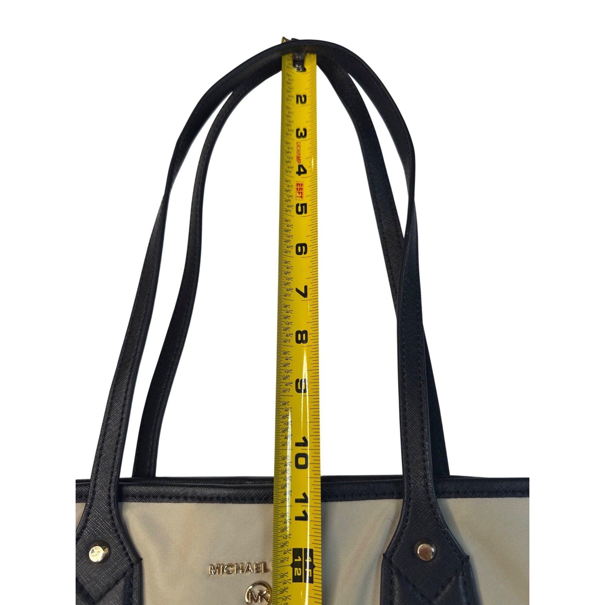 Michael Kors Large Tote Bag Cream & Black With Gold Logo Accents