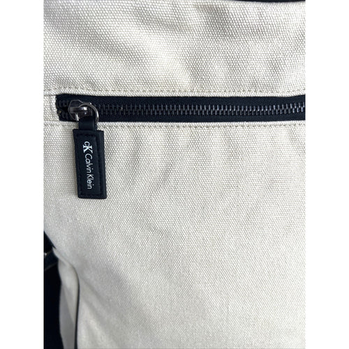 Calvin Klein Beige Canvas Crossbody Bag With Black Strap & Zipper