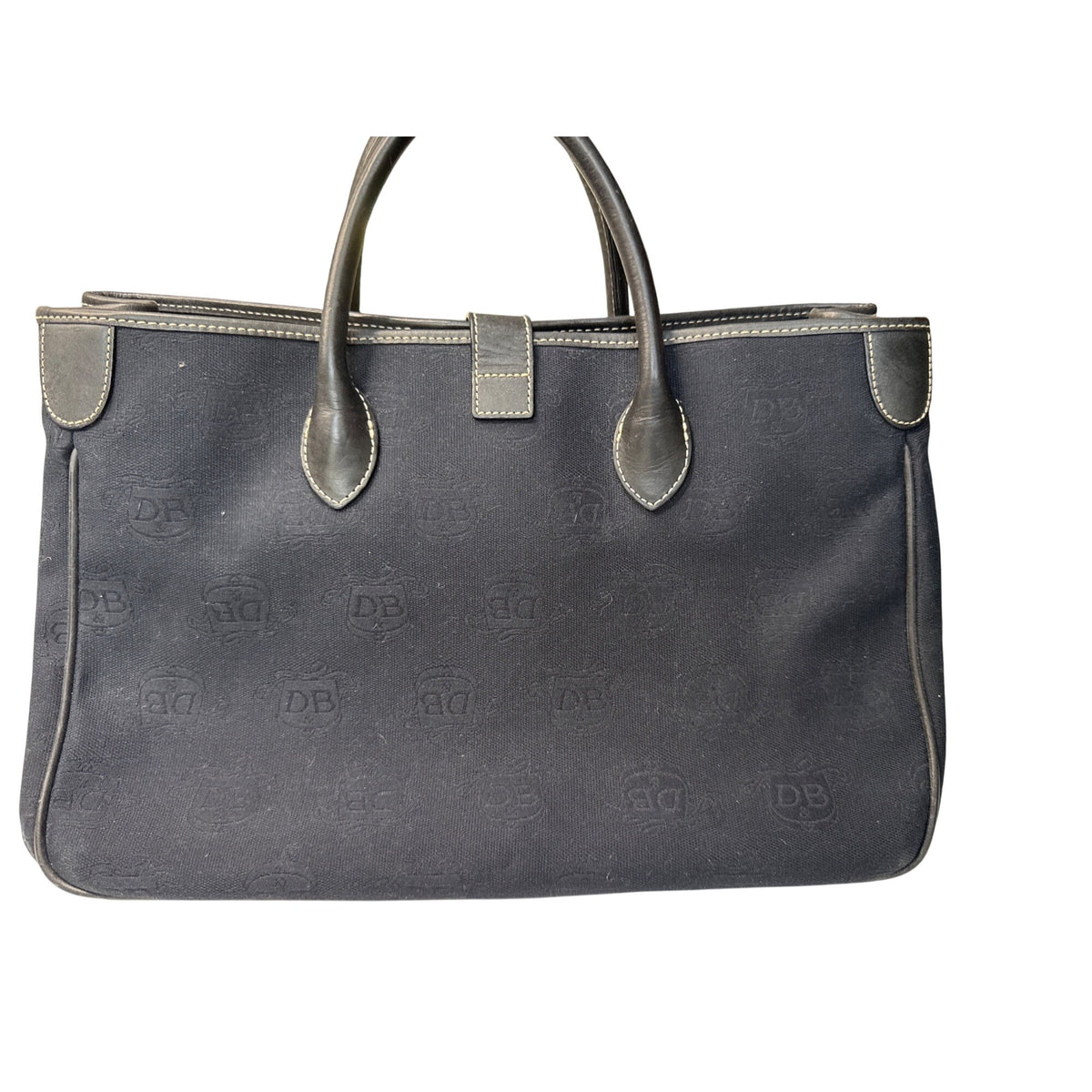 Dooney & Bourke Black Monogram Canvas Tote Bag With Leather Trim & Top Handle