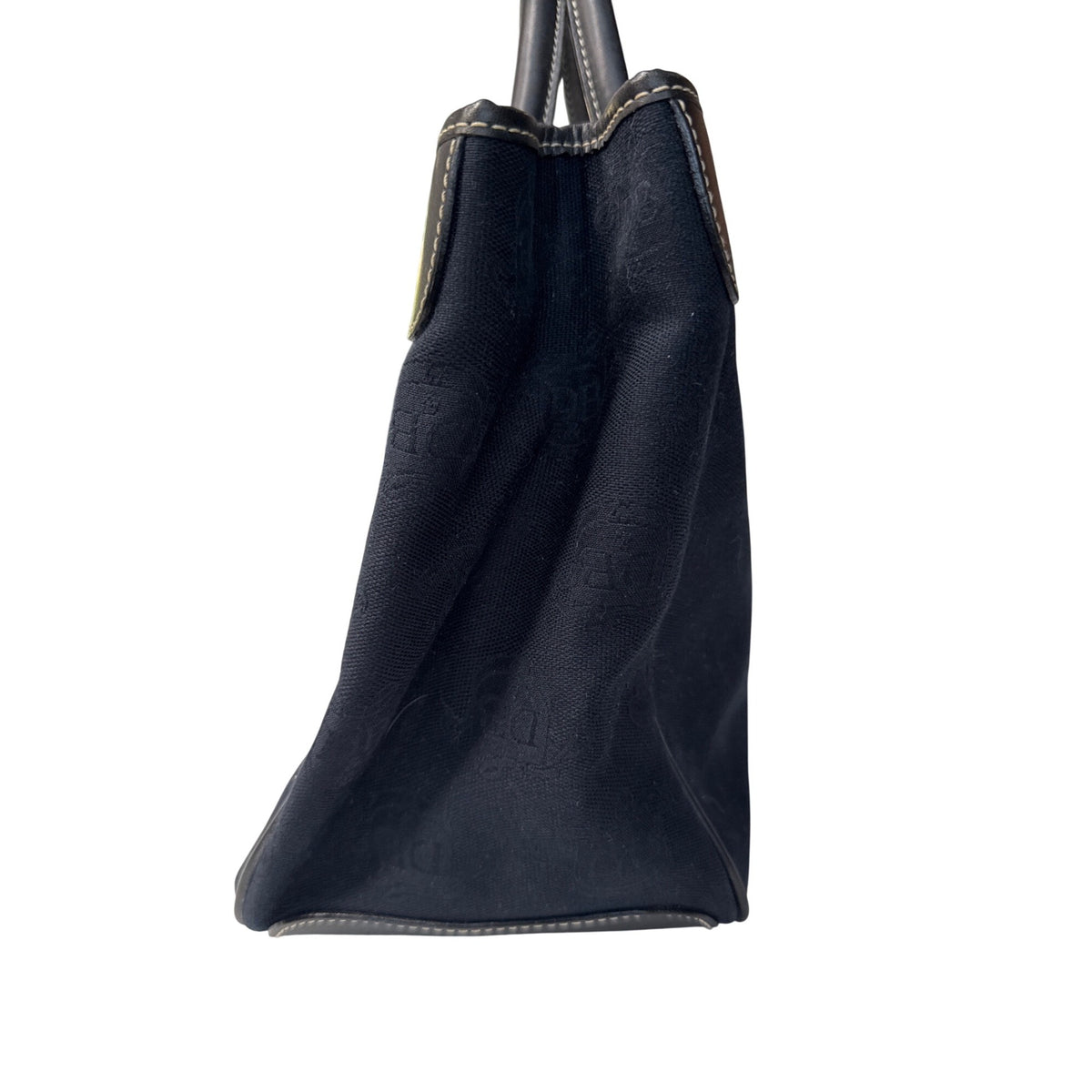 Dooney & Bourke Black Monogram Canvas Tote Bag With Leather Trim & Top Handle