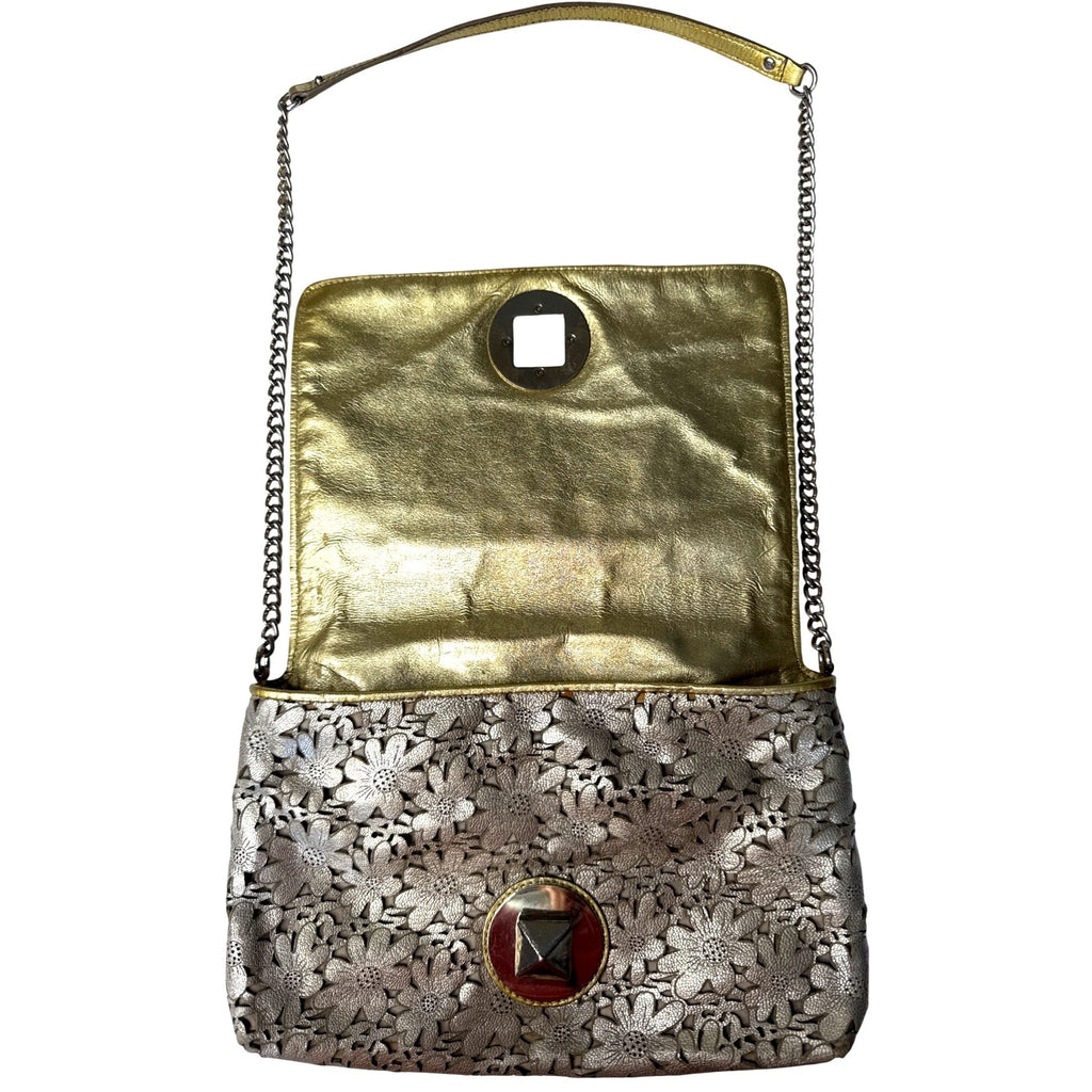 Kate Spade Gold Floral Laser-Cut Leather Crossbody Bag With Chain Strap