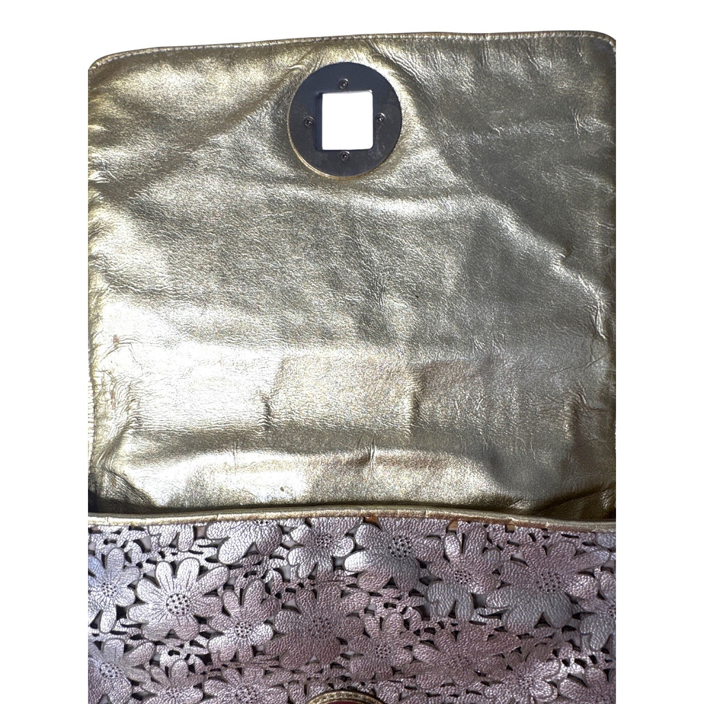 Kate Spade Gold Floral Laser-Cut Leather Crossbody Bag With Chain Strap