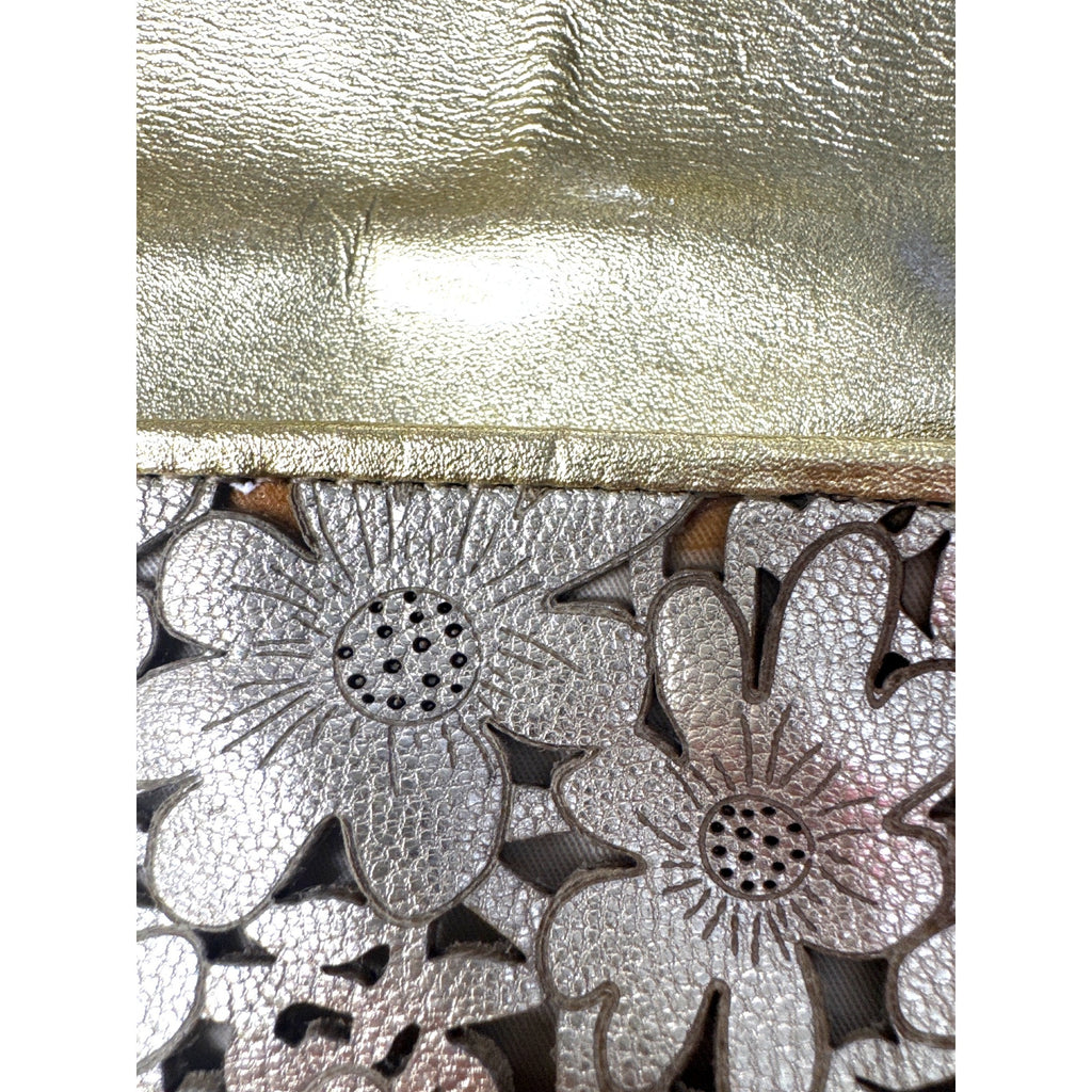 Kate Spade Gold Floral Laser-Cut Leather Crossbody Bag With Chain Strap
