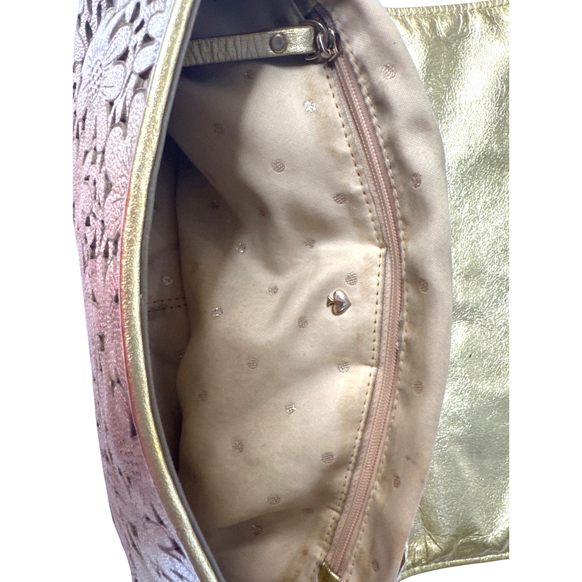 Kate Spade Gold Floral Laser-Cut Leather Crossbody Bag With Chain Strap