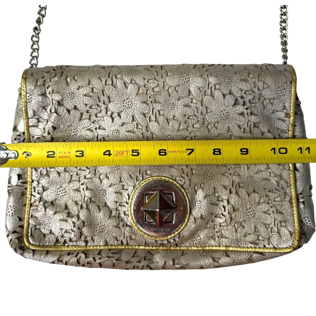Kate Spade Gold Floral Laser-Cut Leather Crossbody Bag With Chain Strap