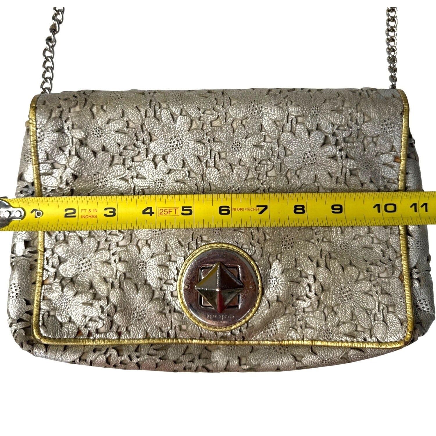 Kate Spade Gold Floral Laser-Cut Leather Crossbody Bag With Chain Strap