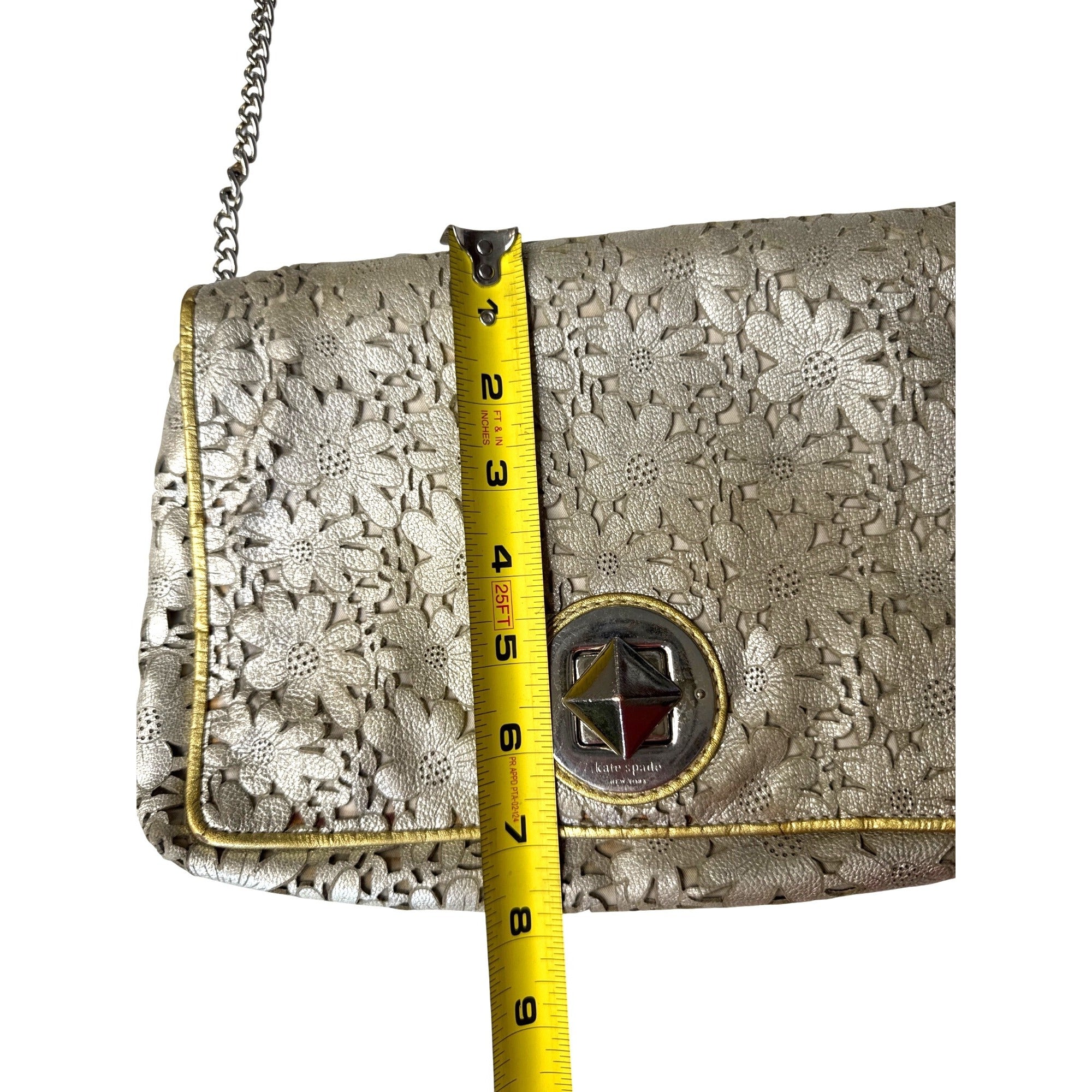 Kate Spade Gold Floral Laser-Cut Leather Crossbody Bag With Chain Strap