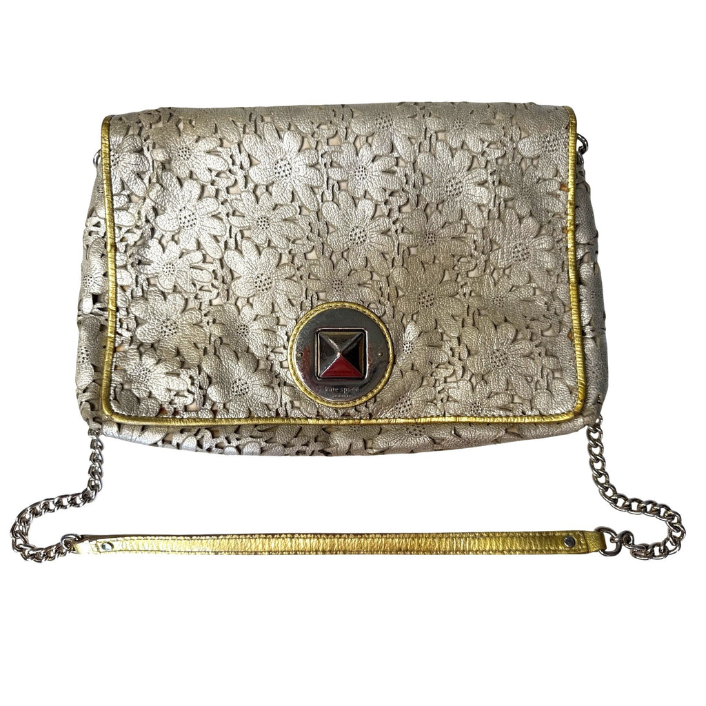 Kate Spade Gold Floral Laser-Cut Leather Crossbody Bag With Chain Strap