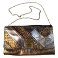 Elliott Lucca Metallic Bronze Woven Leather Chain Clutch Crossbody Bag 11"x7"