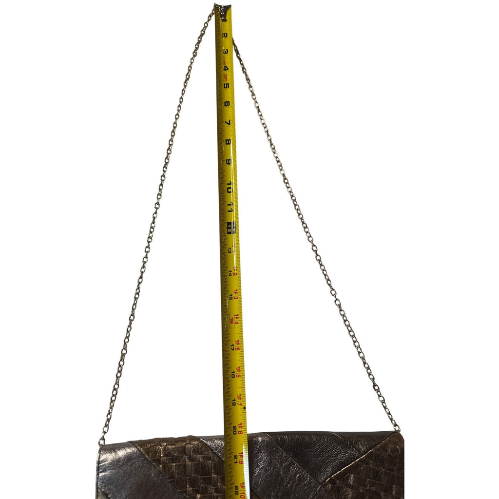 Elliott Lucca Metallic Bronze Woven Leather Chain Clutch Crossbody Bag 11"x7"