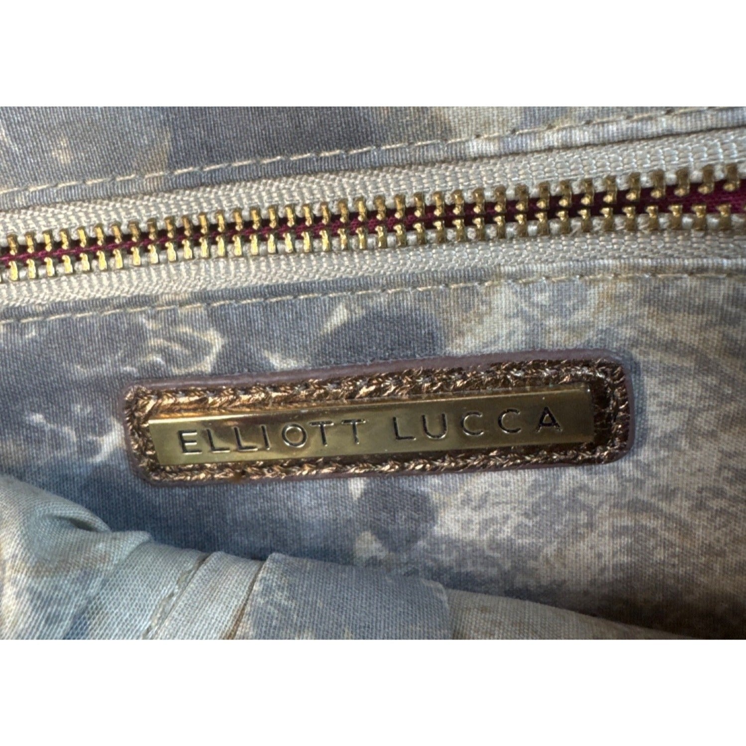 Elliott Lucca Metallic Bronze Woven Leather Chain Clutch Crossbody Bag 11"x7"